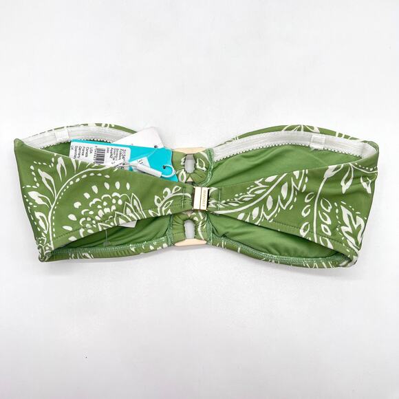 SEAFOLLY Bandeau Bra Bikini Top Women 6 Green Tea Floral Print Ring Details NEW - Picture 5 of 11